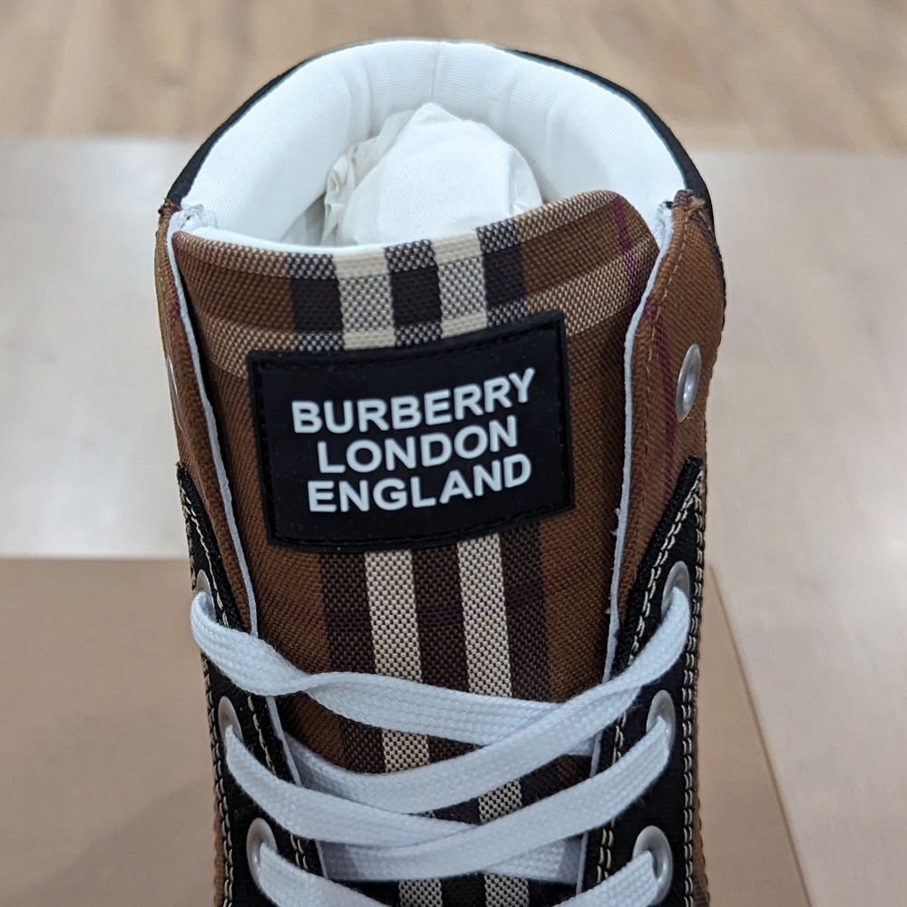Mens Burberry Vintage Check Neoprene/Cotton High-Top Sneakers Black - Picture 3 of 8